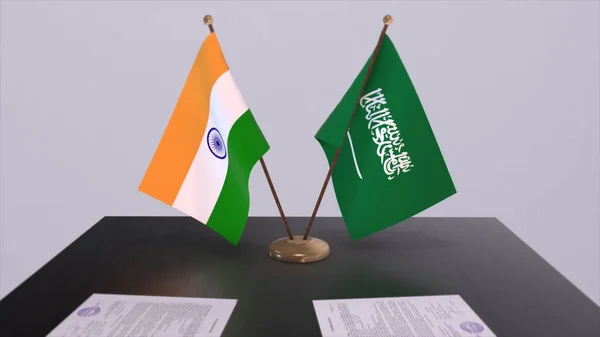 Saudi Arabia India National Flags Partnership Deal Illustration Politics Business — Stockfoto