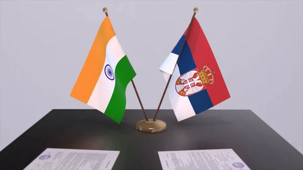 Serbia India National Flags Partnership Deal Illustration Politics Business Agreement — Foto de Stock