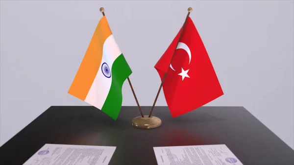 Turkey India National Flags Partnership Deal Illustration Politics Business Agreement — Foto de Stock