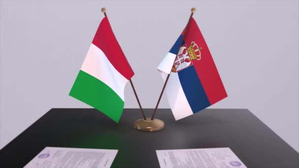 Сербия Италия Страна Флаги Анимации Политика Деловая Сделка Соглашение — стоковое видео