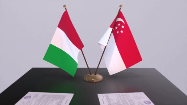 Singapur Itálie Země Vlajky Animace Politika Obchodní Dohoda Nebo Dohoda — Stock video