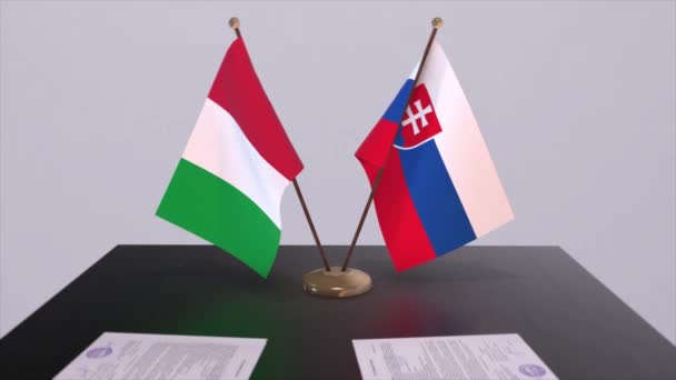 Eslováquia Itália País Bandeiras Animação Política Negócio Acordo — Vídeo de Stock