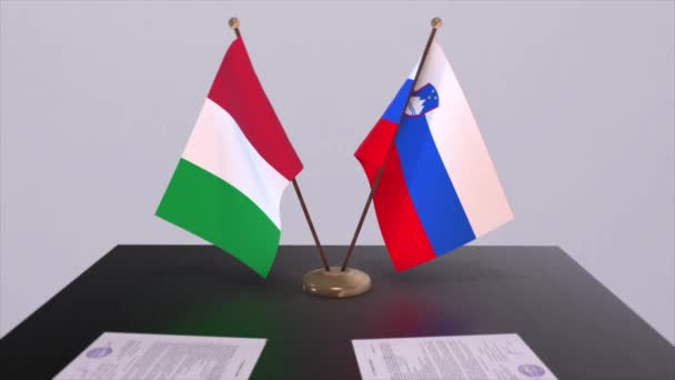 Słowenia Włochy Flagi Kraju Animacji Polityka Umowa Handlowa Lub Umowa — Wideo stockowe
