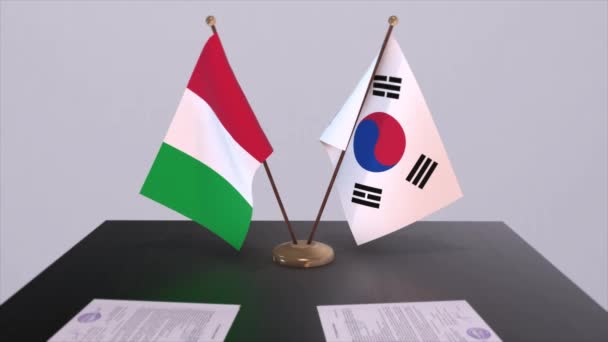 Южная Корея Италия Страна Флаги Анимации Политика Деловая Сделка Соглашение — стоковое видео