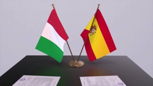 Испания Италия Страна Флаги Анимации Политика Деловая Сделка Соглашение — стоковое видео
