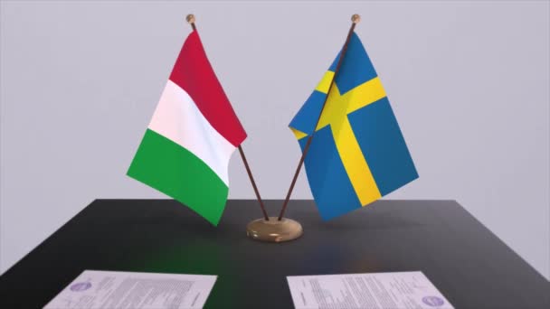 Sverige Och Italien Flaggor Animation Politik Och Affärer Eller Avtal — Stockvideo