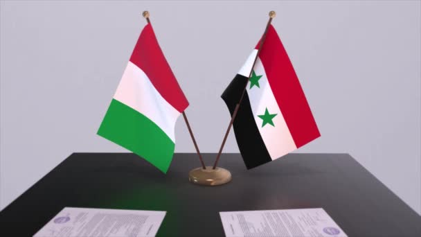 Die Flaggen Syriens Und Italiens Sind Sehen Politik Und Wirtschaft — Stockvideo