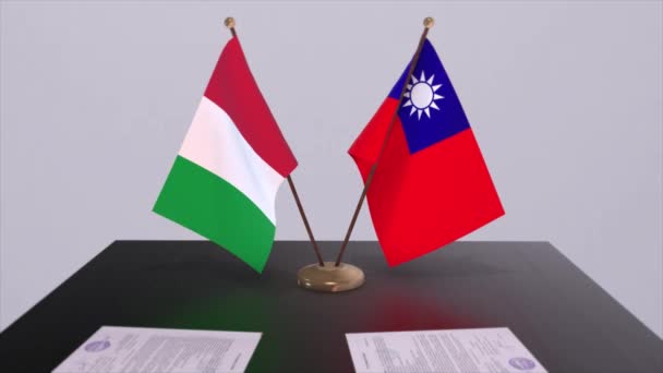 Тайвань Италия Страна Флаги Анимации Политика Деловая Сделка Соглашение — стоковое видео