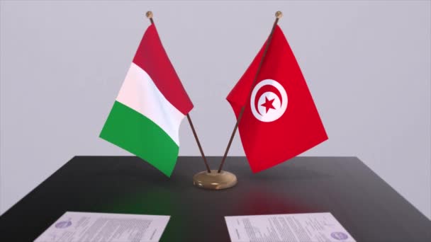 Túnez Italia País Banderas Animación Acuerdo Acuerdo Político Empresarial — Vídeos de Stock