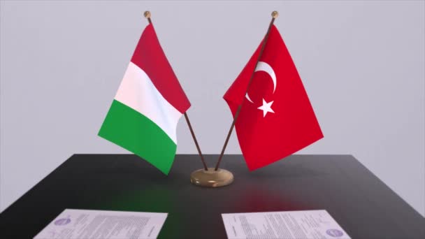 土耳其和意大利的国旗动画 政治和商业交易或协议 — 图库视频影像