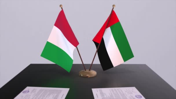 Animazione Delle Bandiere Degli Emirati Arabi Uniti Dell Italia Accordo — Video Stock