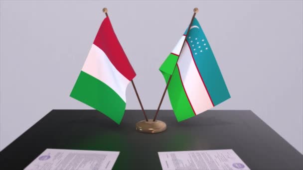 Uzbekistan Włochy Flagi Kraju Animacji Polityka Umowa Handlowa Lub Umowa — Wideo stockowe