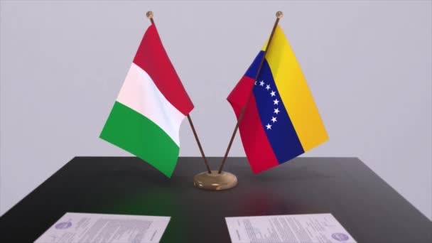 Venezuela Italia Bandiere Paese Animazione Accordo Accordo Politico Commerciale — Video Stock