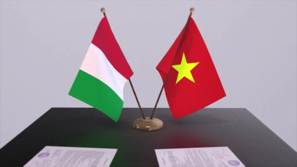 越南和意大利的国家标志着动画 政治和商业交易或协议 — 图库视频影像
