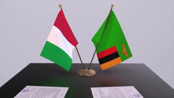 Zâmbia Itália País Bandeiras Animação Política Negócio Acordo — Vídeo de Stock
