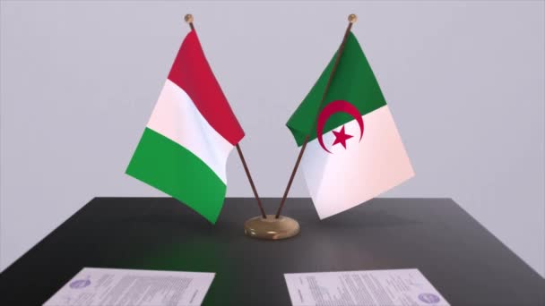 Algieria Włochy Flagi Kraju Animacji Polityka Umowa Handlowa Lub Umowa — Wideo stockowe