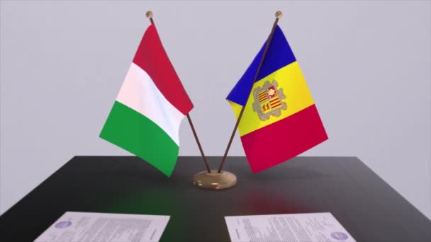 Андорра Італія Розмістили Прапорі Анімацію Політика Ділова Угода Або Угода — стокове відео