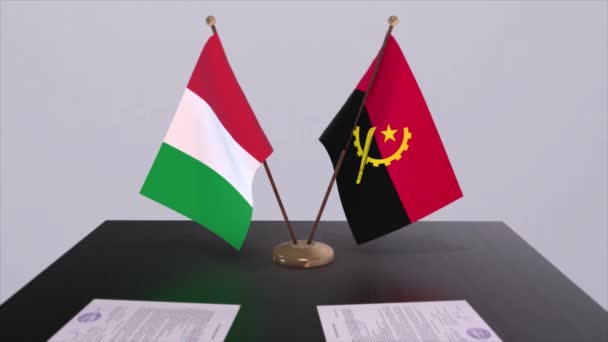 Angola Und Italien Flaggen Animation Politik Und Wirtschaft Abkommen Oder — Stockvideo