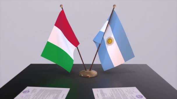 Argentina Italia Bandiere Paese Animazione Accordo Accordo Politico Commerciale — Video Stock