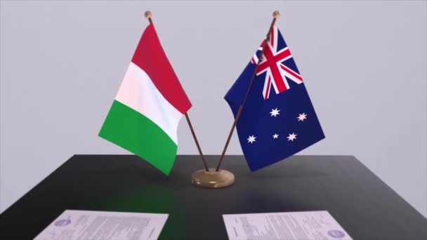 Australien Und Italien Flaggen Animation Politik Und Wirtschaft Abkommen Oder — Stockvideo