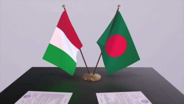 Bangladesch Und Italien Flaggen Animation Politik Und Wirtschaft Abkommen Oder — Stockvideo