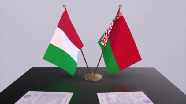 Białoruś Włochy Flagi Kraju Animacji Polityka Umowa Handlowa Lub Umowa — Wideo stockowe