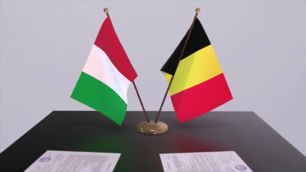 Βέλγιο Και Ιταλία Σημαίες Χώρα Animation Πολιτική Και Επιχειρηματική Συμφωνία — Αρχείο Βίντεο