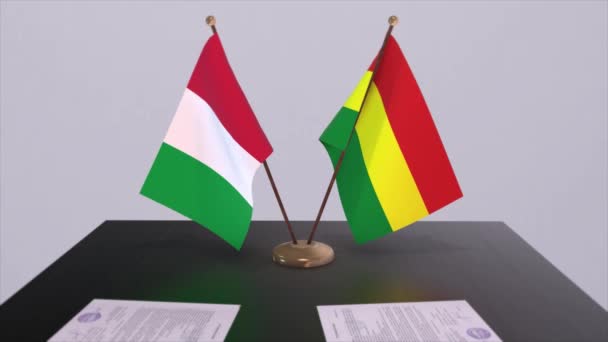 Bolívie Itálie Země Vlajky Animace Politika Obchodní Dohoda Nebo Dohoda — Stock video