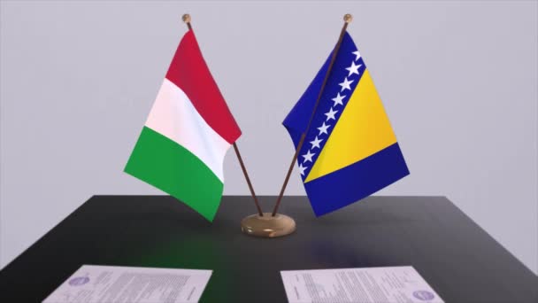 Bosna Hersek Talya Ülke Animasyonlarını Bayraklar Politika Anlaşması Veya Anlaşma — Stok video