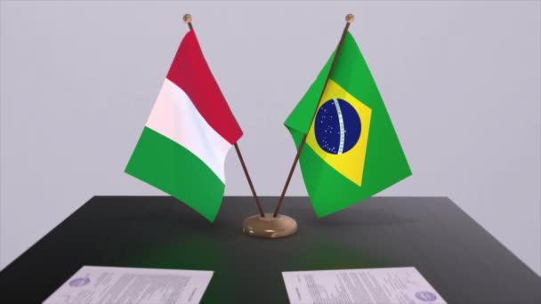 Brasile Italia Bandiere Paese Animazione Accordo Accordo Politico Commerciale — Video Stock