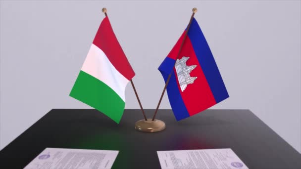 Камбоджа Италия Страна Флаги Анимации Политика Деловая Сделка Соглашение — стоковое видео