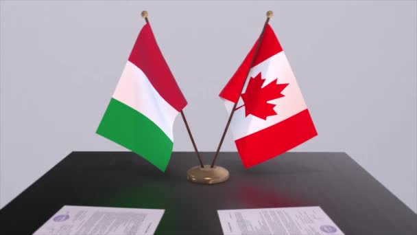 Animasi Bendera Nasional Kanada Dan Italia Politik Dan Kesepakatan Bisnis — Stok Video