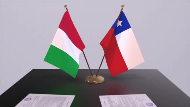 Флаги Чили Италии Анимация Политика Деловая Сделка Соглашение — стоковое видео