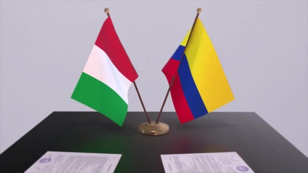 Colômbia Itália País Bandeiras Animação Política Negócio Acordo — Vídeo de Stock