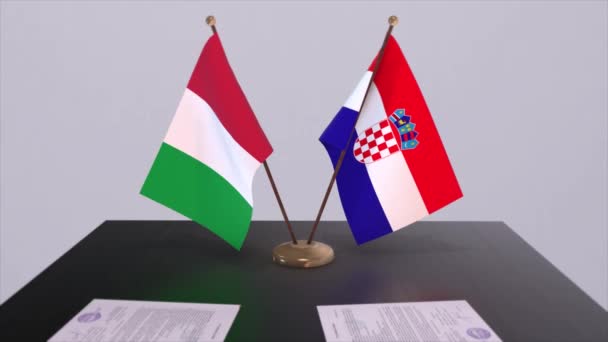 Croacia Italia País Banderas Animación Acuerdo Acuerdo Político Empresarial — Vídeo de stock