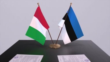 Estonya ve İtalya 'nın ülke bayrağı animasyonda. Politika ve iş anlaşması veya anlaşma
