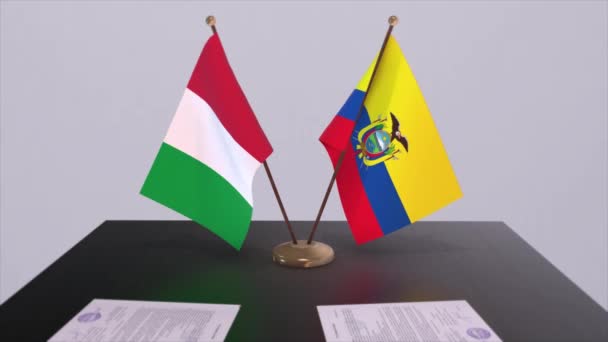 Ecuador Italia Bandiere Paese Animazione Accordo Accordo Politico Commerciale — Video Stock