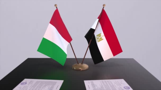 Египет Италия Страна Флаги Анимации Политика Деловая Сделка Соглашение — стоковое видео