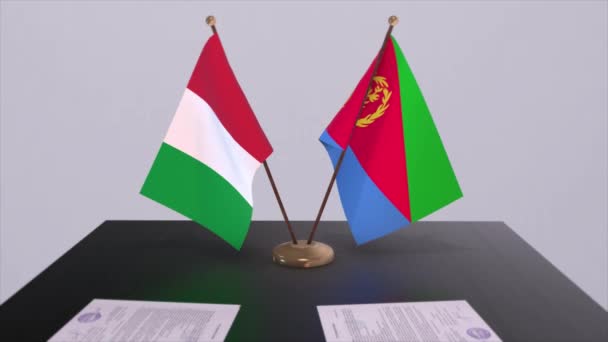 Eritrea Und Italien Flaggen Animation Politik Und Wirtschaft Abkommen Oder — Stockvideo
