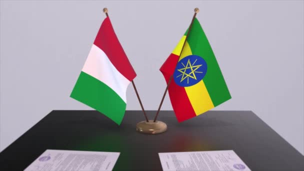 Äthiopien Und Italien Flaggen Animation Politik Und Wirtschaft Abkommen Oder — Stockvideo