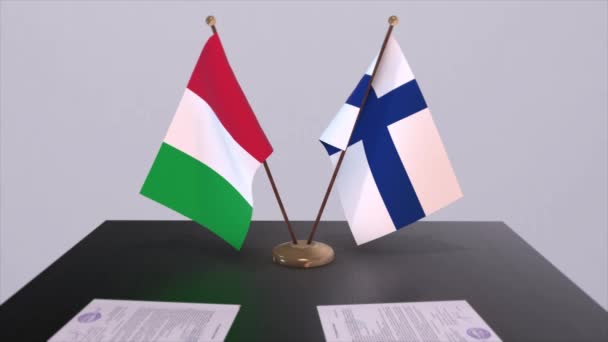Финляндия Италия Страна Флаги Анимации Политика Деловая Сделка Соглашение — стоковое видео