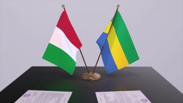 Габон Италия Страна Флаги Анимации Политика Деловая Сделка Соглашение — стоковое видео