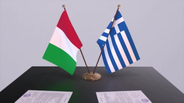 Greece Italy Country Flags Animation Politics Business Deal Agreement — Stock Video