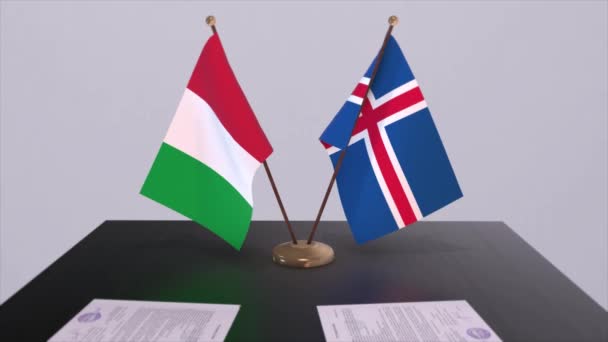 Islanda Italia Bandiere Paese Animazione Accordo Accordo Politico Commerciale — Video Stock