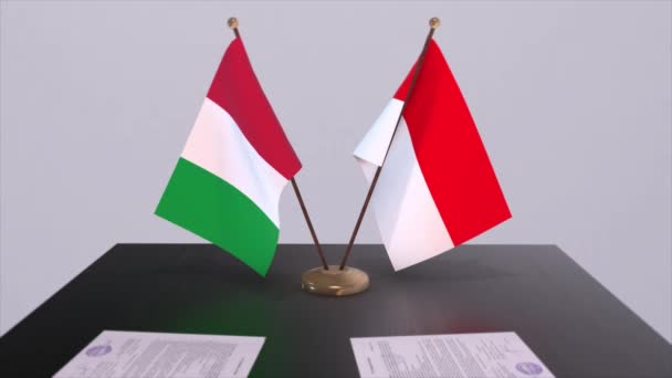 Animace Vlajek Indonésie Itálie Politika Obchodní Dohoda Nebo Dohoda — Stock video