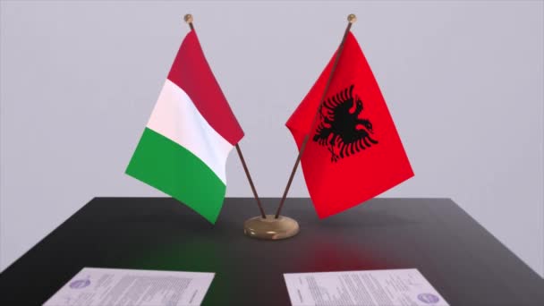 Albania Italy Country Flags Animation Politics Business Deal Agreement — Stock Video