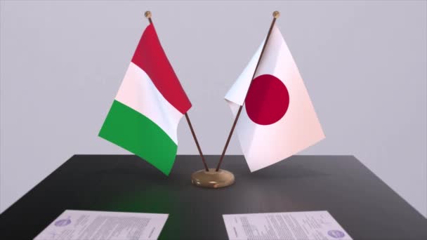 日本和意大利的国旗动画 政治和商业交易或协议 — 图库视频影像