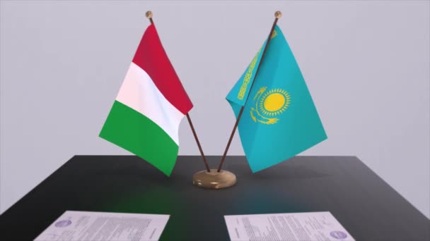 Мультипликация Флагов Казахстана Италии Политика Деловая Сделка Соглашение — стоковое видео