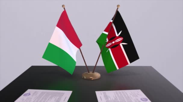 Kenia Włochy Flagi Kraju Animacji Polityka Umowa Handlowa Lub Umowa — Wideo stockowe