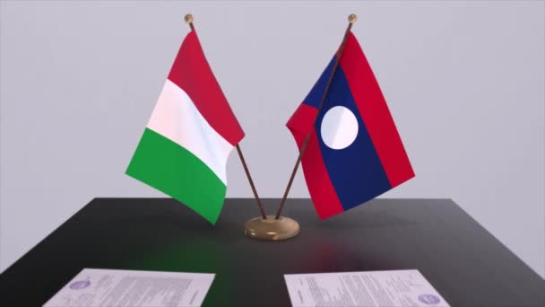 Флаги Лаоса Италии Политика Деловая Сделка Соглашение — стоковое видео
